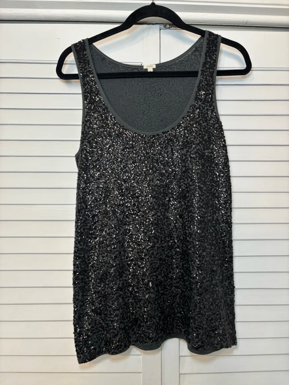 J.Crew Women’s Sequin Tank Top Size Small Black Scoop Neck Party Holiday